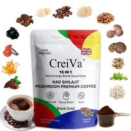 CreiVa 15 in 1 Choclate Flavor Black Gold Arabica instent Premium Coffee Shilajit,10 types Mashrooms, NAD+ Anti Aging,Stivea Both for Men & Women, Best Pre & Post Gym Workout 150grm