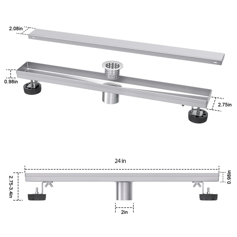 Bmvlffs Brushed Nickel 24-Inch Linear Shower Drain with Tile Insert