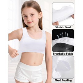 iMuchic Girls Racerback Sports Bra, Built -Up Stretch Crop Undershirt Seamless Training Bra in Everyday Colors for Teens (US, Alpha, Medium, White)