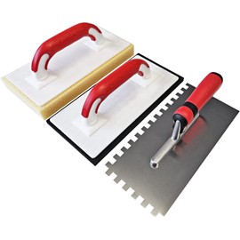 Tile Set 3-Piece with Smoothing Trowel Rustproof Teeth 6 x 6 mm + Tile Washboard 280 x 140 mm + Grout Board 280 x 140 mm with Cellular Rubber Ergonomic Soft Handles