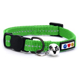Pawtitas Recycled Reflective Cat Collar with Bell Safety Quick Release Buckle Adjustable Kitten Collar with Breakaway cat Collar Collier Pour Chat reflechi avec clochette Earth Green Terre Verte