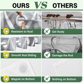 Yiatn No Hook Shower Curtain with Snap-in Liner, Gray Geometric Waterdrop Design, Machine Washable & Waterproof Polyester Bath Curtain, 71x74 Inch