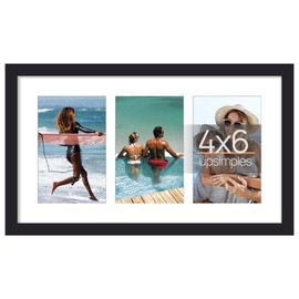 upsimples 8x14 Collage Picture Frame, Display Pictures 3 4x6 with Mat or 8x14 Without Mat, Wall Hanging 3 4x6 Picture Frame Collage Wall Decor, Black, 1 Pack
