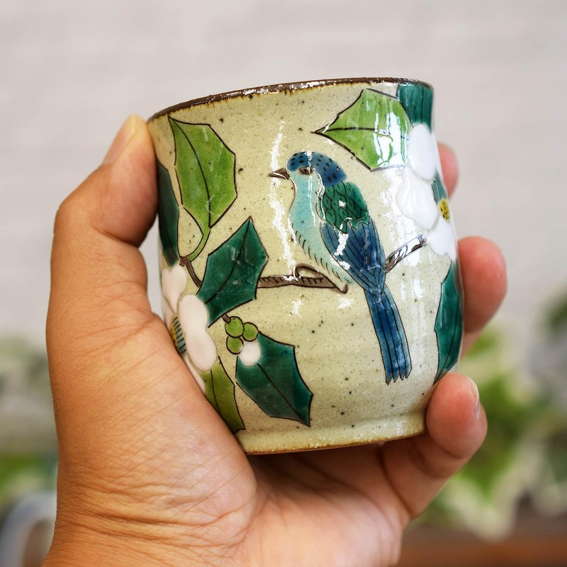 Tea Cup Stylish Kutani Ware White Camellia with Birds Tea