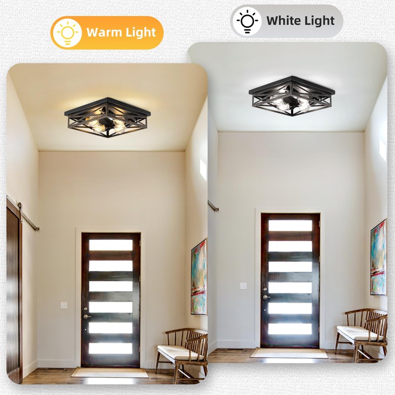 DIKAIDA 2 Pack Rustic 4-Light Kitchen, Hallway Flush Mount Light