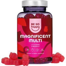 Multivitamin Gummy Bears, for Your Immune System, Fatigue and Exhaustion, with Vitamin A, B6, B12, C, D and E, Pack for 60 Days, Vegan, Gluten- and Lactose-Free, BeSoHappy®