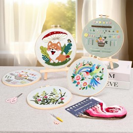 Kit de Bordado Para Principiantes Adultos, Includes 3 Finished Product Display Racks and 3 Embroidery Frames, Regalo de Manualidades de Costura DIY Para Mujeres (Tema navideño A)