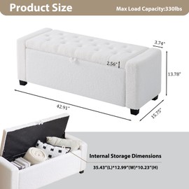 YYW HOME Ottoman Storage Bench for Bedroom End of Bed,Rectangular Entryway and Window Bench with Storage,Upholstered Fabric Storage Bench for Living Room, Hallway(White)