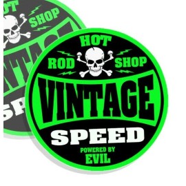 Speed Demon Hot Rod Shop Vintage Speed Decals Powered By Evil Stickers Hot Rod Shop GREEN 4" 2-pack  #764