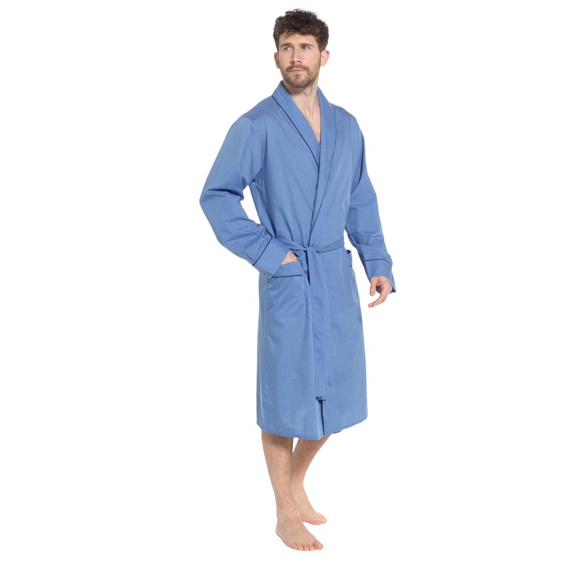 INSIGNIA Mens Plain Woven Lightweight Cotton Poly Dressing Gown Robe