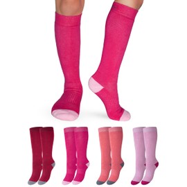 OCERA Children's Thermal Knee Socks, 4 Pairs of Winter Socks for Girls and Boys, with Inner Terry Cloth and Breathable Cotton Wool, for Skiing, Snowboarding and Hiking, 4 x pink, burgundy, salmon