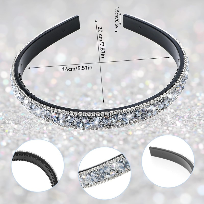 Tyqour 1 Piece Sparkling Crystal Hair Bands Skinny Headbands Non-Slip