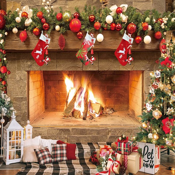 CHAIYA 10x10ft Christmas Photography Backdrops Child Christmas Fireplace Background Christmas