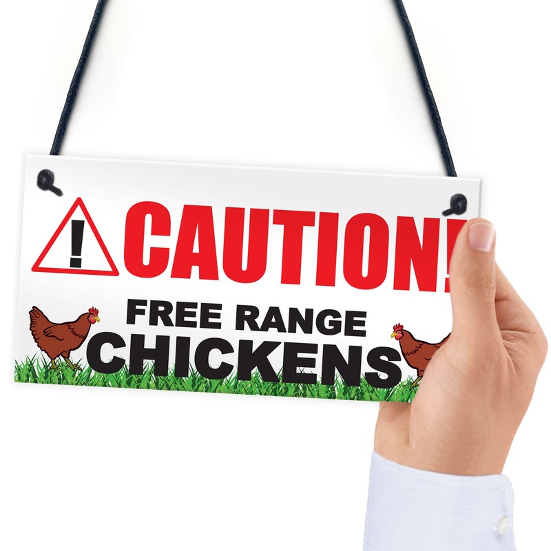 RED OCEAN Caution Free Range Chickens Hanging Plaque Chicken Coop