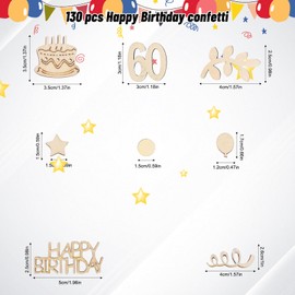 Lafo Pack of 130 Confetti Birthday, Pack of 130 Wooden Happy Birthday Confetti 60th Birthday, Eye-catching Table Decoration 60th Birthday, Confetti 60s Birthday for Men, Women (60th Birthday)