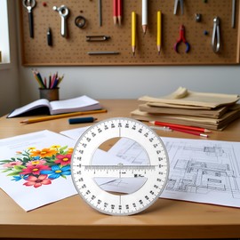 1Pc White 360 Degree Protractor Round Ruler Gauge Angular Drafting Tools Circle Protractor for School Education Office Classroom 6 Inch, Protractors, Writing and Correction Supplies