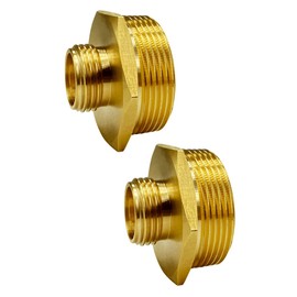 3/4” GHT Male x 1.5” NPT Male Connector, Brass Garden Hose Adapter for Sump Pump and Pool Pump Hose Adapter, Industrial Metal Brass Garden Hose to Pipe Fittings Connector (2 Pack)