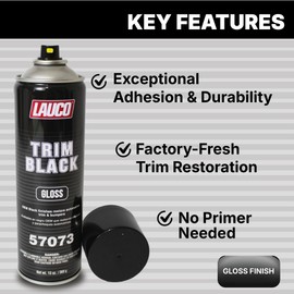 LAUCO Trim Black Gloss 13 oz. Automotive Spray Paint Can with Gun - Pack of 6 - Black Car Spray Paint with Gloss Finish - Designed for Plastic, Aluminum, Steel and Stainless Steel
