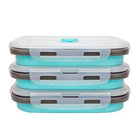 CARTINTS Set of 3 Collapsible Food Storage Containers with Lids, Collapsible Silicone Bowls, Silicone Lunch Containers, For Meal Prep, Camping, Travel, Microwave and Freezer Safe,500ml,Blue
