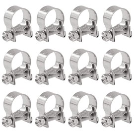 Glarks 12Pack 13-15mm Stainless Steel Mini Fuel Injection Hose Clamps Adjustable Pipe Hose Clip Tube Clamps Set (1/2''-9/16'' Dia)