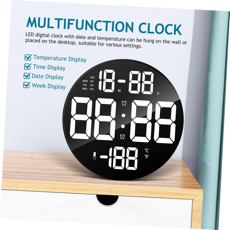 ULTECHNOVO Large LED Wall Clock with Remote Control Round Digital