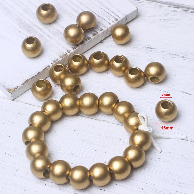 120 15mm Wood Beads - Hole 7mm for Macrame Projects,