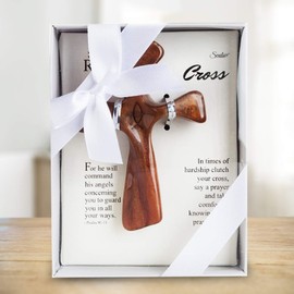 Soothe My Restless Soul Prayer Cross- Faith Gifts For Women- Handheld, Comforting Design for Clutching, Clinging and Praying- Peaceful, Calming Bereavement Sympathy Gift- Brown Resin (1 Cross)