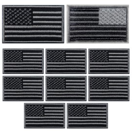 8-Pack American Flag Patches (3" x 2") Iron On/Sew On Premium Embroidered US Flag Patch for Military Uniforms, Hats, Backpacks, Clothes, Jackets, Jeans, Shirts (Black & Gray)