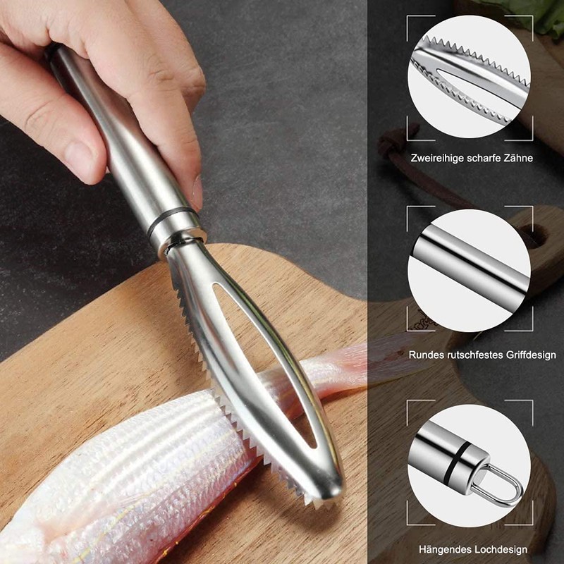 sinzau Fish Scaler, 304 Stainless Steel Professional Fish Scraper, Kitchen
