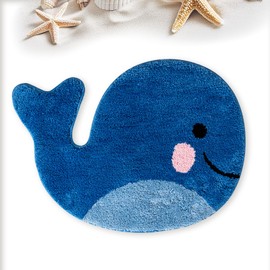 CharmBurst Bathroom Rug, Bath Mat, Non-Slip, Blue Whale Motif, Bathroom Rug, Washable Soft Microfibre Shower Mat, Absorbent Bathroom Rug, 47 x 63 cm
