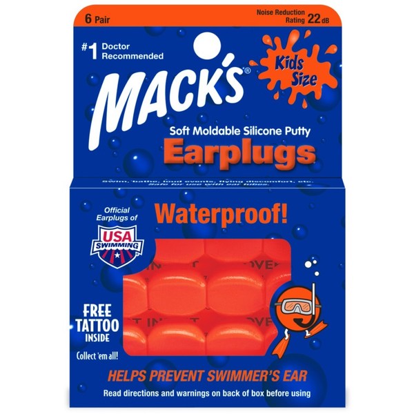 MACK'S Silicone Kids Size Waterproof Ear Plugs - 6 Pairs