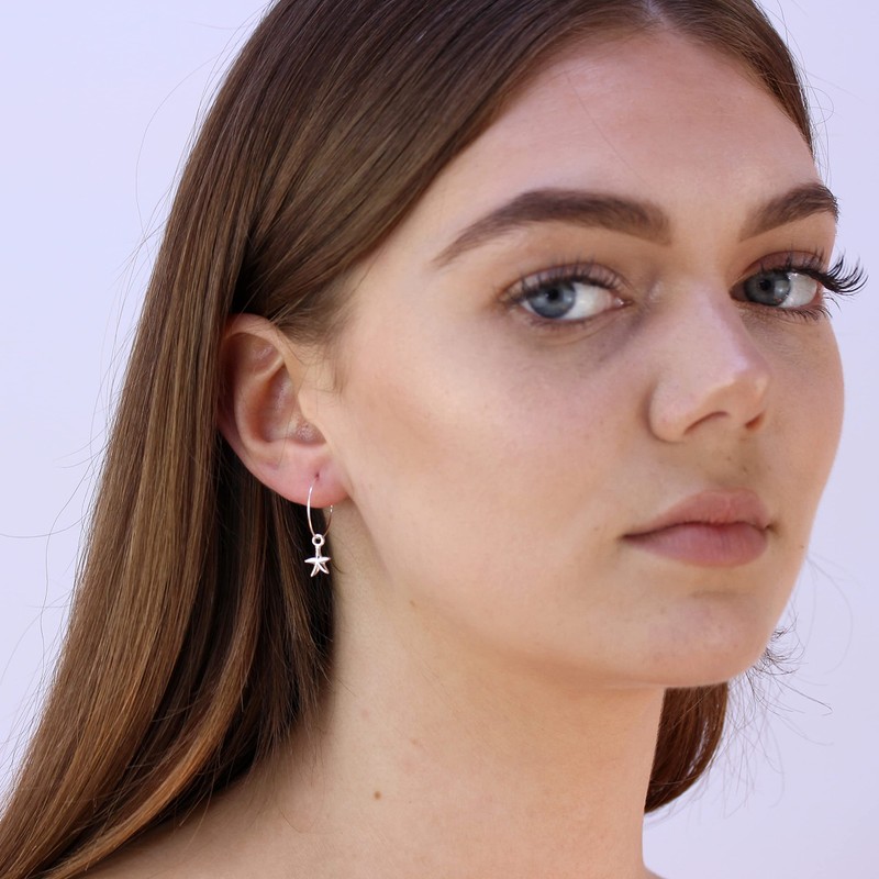 Sterling Silver 16mm Starfish Charm Hoop Earrings