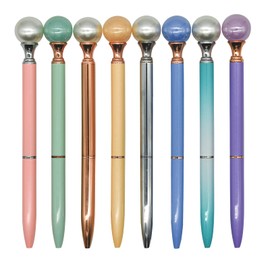 Lopenle 8 PCS Colorful Pearl Pens Bling Twistable Metal Ballpoint Pens 1.0mm Black Ink Ballpoint Pens For School Office Home Party Christmas Birthday