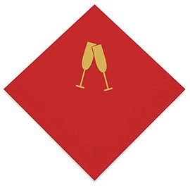 Weddingstar 3-Ply Gold Foil Cocktail Napkins Red - Champagne Flutes