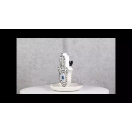 Wicca Hand of God Hamsa Palm Evil Eye Ceramic Backflow Incense Holder Figurine