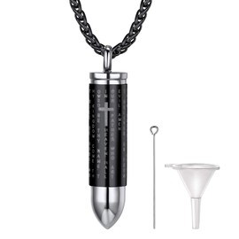 Richsteel Black Bullet Urn for Ashes Cremation Necklace Mens Womens Stainless Steel Keepsake Jewelry