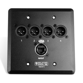 Wall CAT 5 Male Black - Audio Over Shielded CAT Cable Wallplate and 3-way splitter. Capable of Sending Analog Audio, DMX, Clear-Com and AES