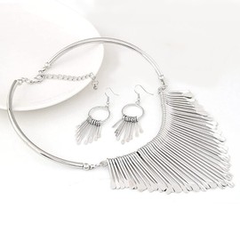 Aheli Collar Necklace Jewellery Boho Tribal Style Oxidized Silver Tassel Choker Gift For Women