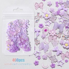 Nail Parts, Ribbon, Set of 400, 3D, 3D, Cute, Large, Bowknots, Flowers, Hearts, Moons, Butterflies, Colorful, Aurora, Glitter, Large Capacity, Nail Stone, Decorative Parts, Nail Art, Parts, Resin