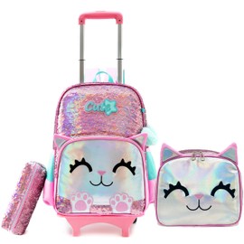 HTgroce Cute Rolling Backpack with Wheels,School Backpack for Girls Schoolbags for Kids Wheeled Roller Backpacks for Elementary Students