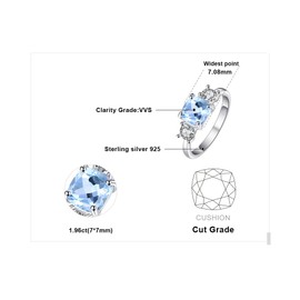 JewelryPalace Cushion Cut 2.6ct Genuine Blue Topaz 3 stones Rings for Her, 14K White Gold 925 Sterling Silver Promise Ring for Women, Natural Gemstone Jewelry Sets Rings 6