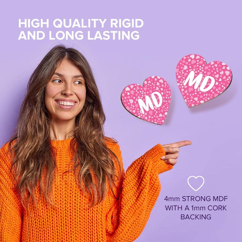 1 x Heart Coaster - Letters MD Pink Hearts Love