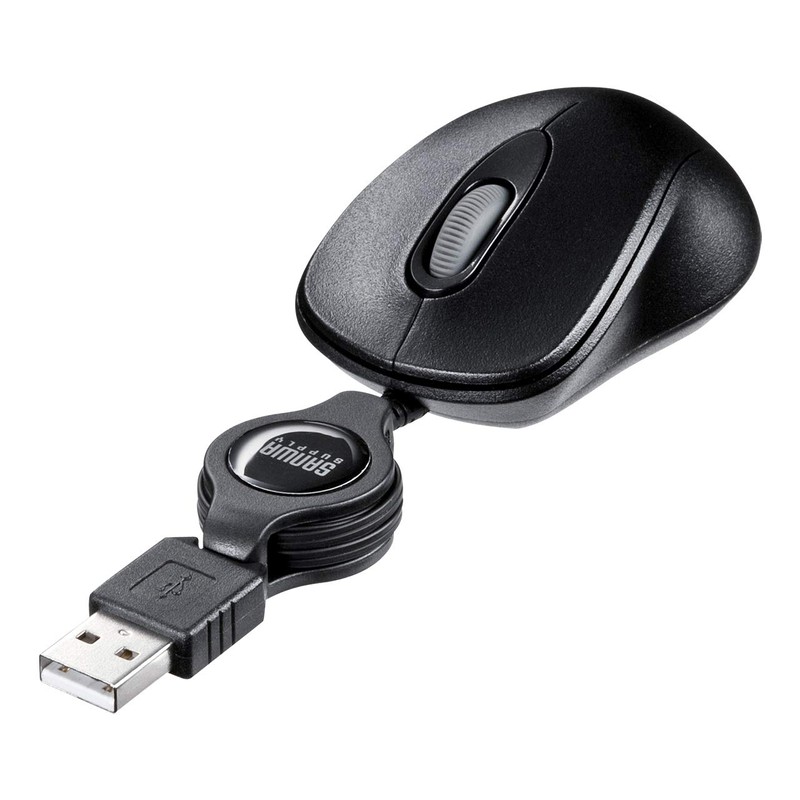 サンワサプライ ケーブル巻取り式マウス 光学式 超小型 3ボタン ブラック MA-MA6BK