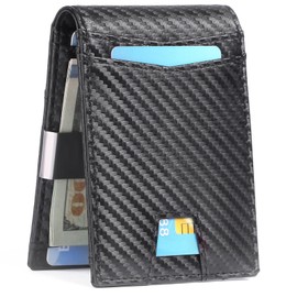 FALAN MULE Slim RFID Wallet for Mens，Money Clip Bifold Leather Wallet Minimalist Bifold Front Pocket Mens Wallet with ID Window