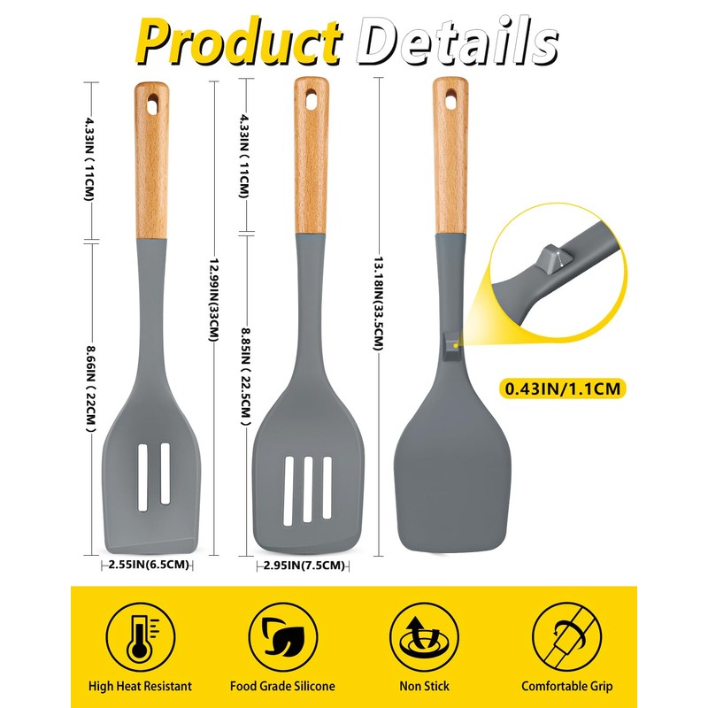 Pack of 4 Silicone Kitchen Utensils Set, Non Stick Solid