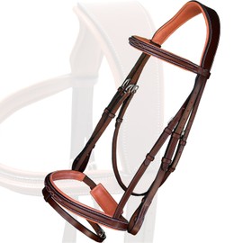Exion Anatomic Shaped Soft Lined Mono Crown Piece Designer Fancy Stitched Perfect Square Raised Browband and Flash Noseband Jumping Bridle with Rubber Reins| Royal English Bridle|English Horse Tack