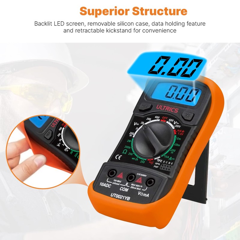 ULTRICS Digital Multimeter, Voltmeter Ammeter Ohmmeter Circuit Checker with Backlight