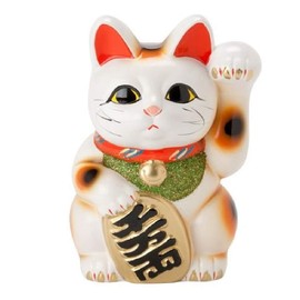 White Oval Cat No. 6 Left-Handed Maneki Neko Tokoname Ware