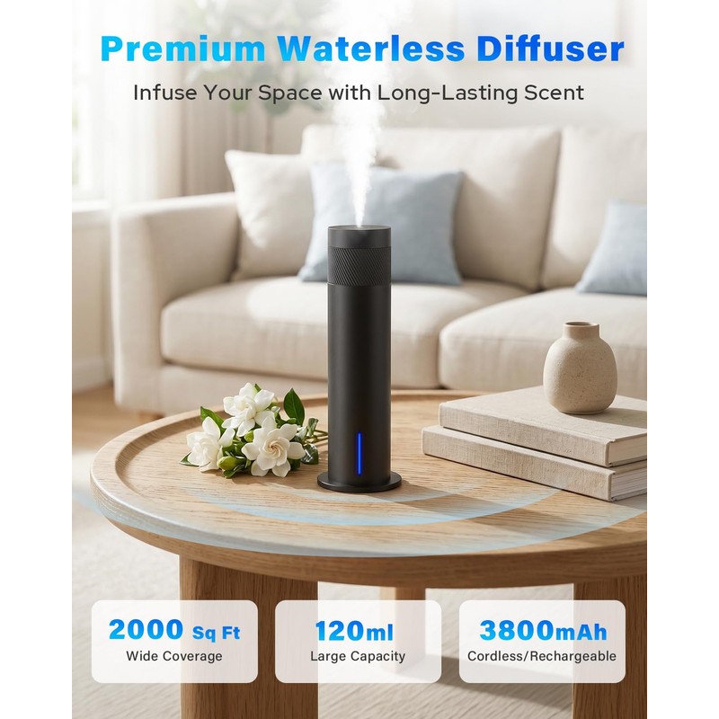 Waterless Essential Oil Diffuser with App, Cordless Rechargeable Cold Air
