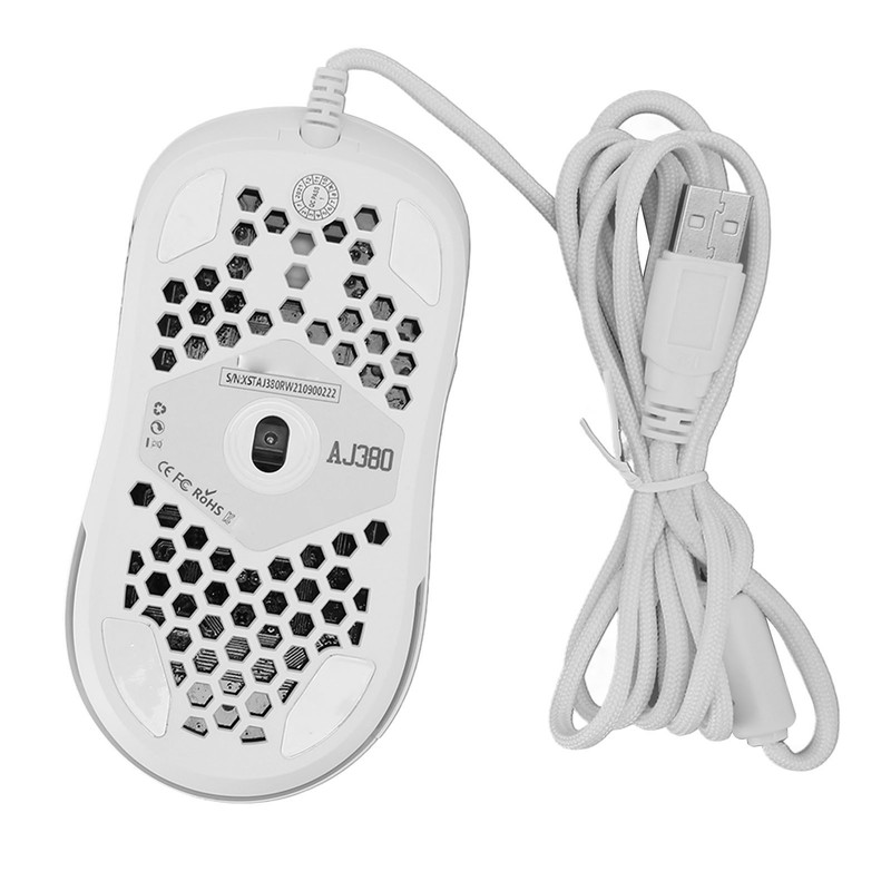 Wired Mouse Ergonomic White Adjustable DPI 6 Keys Hollowed Out
